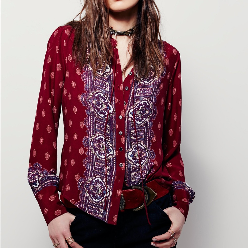 Free People Wishing Well Border Print Top
